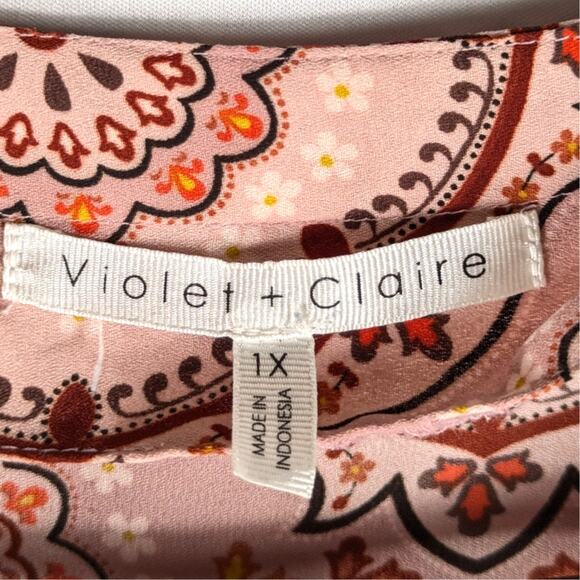 Violet + Claire 1X Boho Medallion Print Blouse Pink 3/4 Sleeve Plus Size Top - Picture 2 of 4